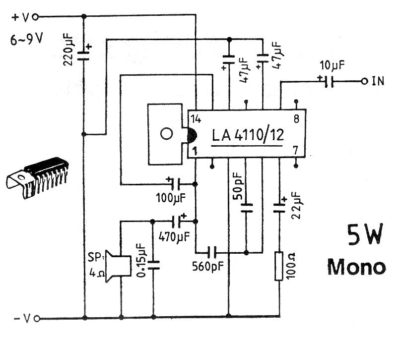 Figure 887 : 5W 6-9V Mono Amplifier 5W 6-9V Mono Amplifier