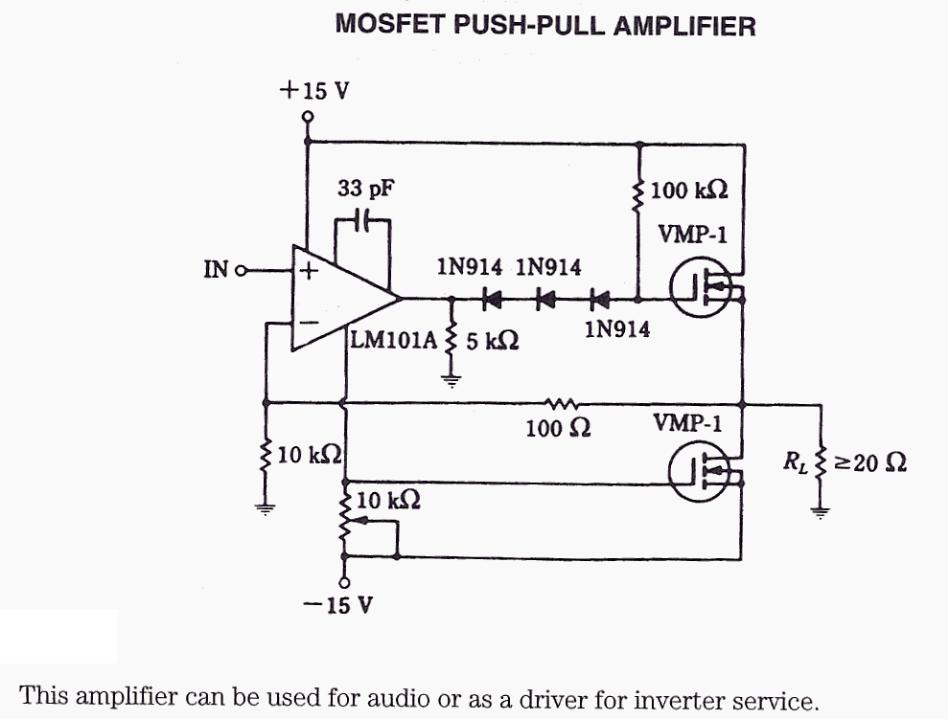 Figure 1003 : MOSFET Push-Pull Amplifier MOSFET Push-Pull Amplifier