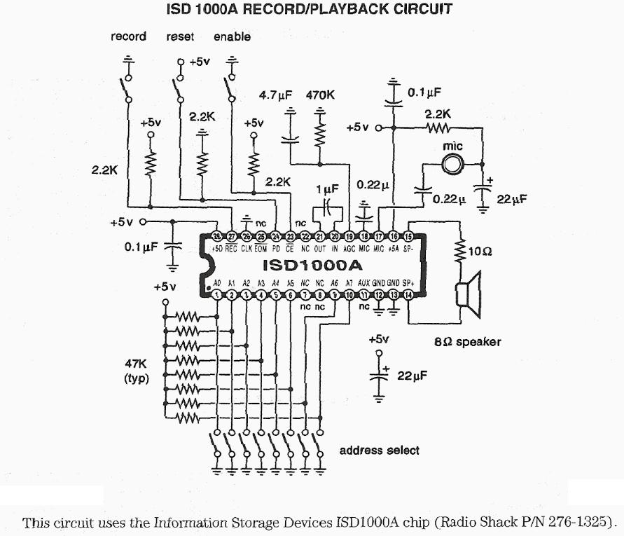 Figure 981 : ISD 1000A Record-Playback Circuit ISD 1000A Record-Playback Circuit