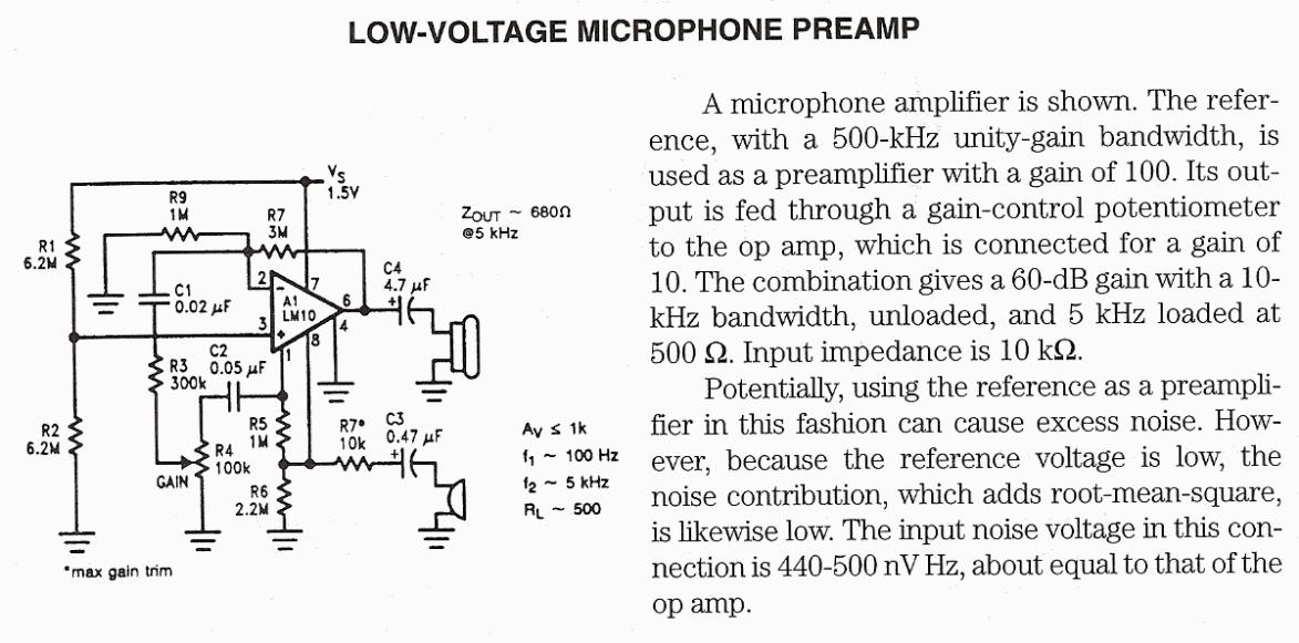 Figure 987 : Low-Voltage Microphone Preamplifier Low-Voltage Microphone Preamplifier